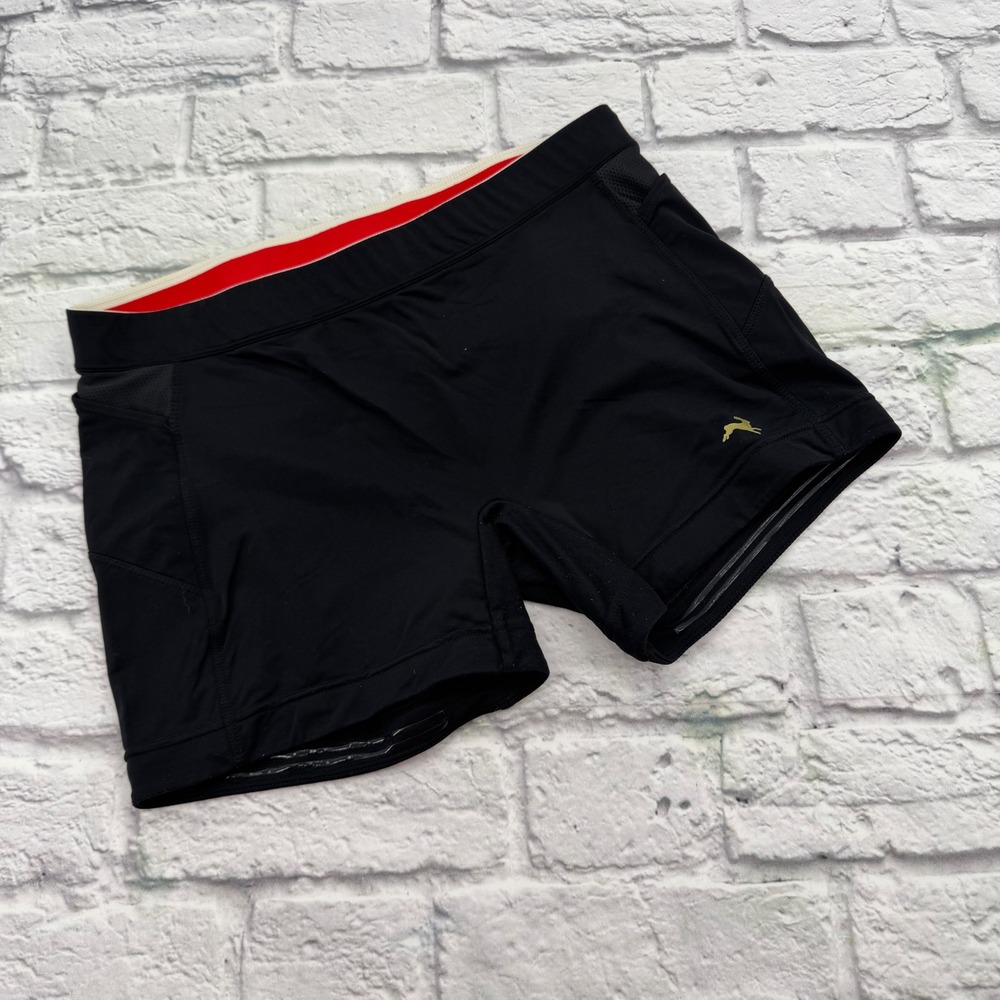 Tracksmith Womens Black Running Shorts Gold Hare Logo Size Large Compression